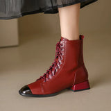 New Autumn winter Women ankle boots natural leather 22-25cm cowhide upper modern boots lace up metal toe short boots