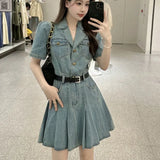 One Piece Denim Dress Korean Style Comfortable Short Sleeve Mini A-LINE Dresses Women Summer Clothing New Fashion