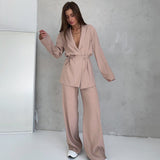 Full Sleeves Pajamas For Women Robe Suits With Pants Wide Leg Solid Loose Sets Womens Outfits  Home Suit Sleep Clothes