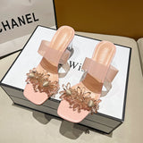 woloong New Summer Transparent Slippers Women Fashion Open Toe Crystal Wedges High Heels Female Slides Flower Sandals for Womens