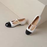 Women Genuine Leather Mary Janes Flat Shoes Brand Designer T-tied Buckle Mix-Color Shoes Lady  New Preppy