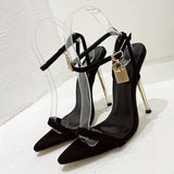 New Gold Silver Ankle Strap Women's Metal Thin High Heels Gladiator Sandals Summer Pointed Toe Female Party Shoes