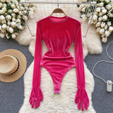 goosudu Autumn Long Sleeves Bodysuits  Women O Neck Open Crotch Velvet Slim Playsuits+Plush Sexy Mini Skirt Suits