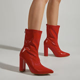 goosudu New Ankle Boots For Women Fashion High Quality Patent Leather Pointed Toe Zipper Ladies Party Shoes Red Heels Pumps Booties