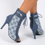 Women Denim High Heels Shoes Sexy Sandals Autumn Designer New Cool Boots Sandals Party Shoes Zipper Pumps Prom Zapatillas
