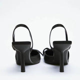 woloong New Women's Shoes Black Bright Ribbon Bow Knot High-heeled Muller Shoes Shallow Mouth Stiletto Sandals Women