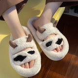 woloong New Design Women Winter House Furry Slippers Couple Fluffy Fur Home Slides Flat Indoor Floor Shoes Ladies Cute Flip Flops