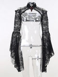 New Gothic Y2K Vintage Lace Overlays See Through Woman Cosplay Cover-ups Coat Stand Flare Sleeve Black Fairy Grunge Smock