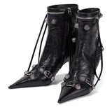 New Women Slim High Heel Metal Buckle Chain Luxury Shoes Fashion Comfortable Pointed Toe Ankle Boots Stiletto Party Short Boots