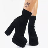 woloong  New Women Platform Boots Chunky Heels Designer Shoes For Women Motorcycle Boots Side Zipper Women's Ankle Botas Femininas