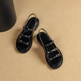 New Summer Women Shoes Open Toe Sandals Genuine Leather Casual Gladiator Retro Sandals Low Heel Shoes Real Leather Shoes