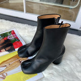 goosudu Luxury Brand Designer Split Toe Ankle Boots New Fashion Chunky Round High Heels Women Boots Winter Tabi Shoes Short Boots