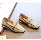 New Women Casual Shoes Pumps Spring Fashion Girl Star Embroidery Pearl Flax Chain High Heel Shoes Slip-on Loafers