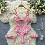 Women Sexy Floral Lace Strappy Bodysuit Fashion One Piece Rompers Lingerie Erotic Tight Embroidery Combination Catsuit