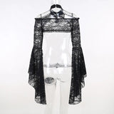 New Gothic Y2K Vintage Lace Overlays See Through Woman Cosplay Cover-ups Coat Stand Flare Sleeve Black Fairy Grunge Smock