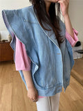 New Sleeveless Waistcoat Pockets Streetwear Oversized Spring Autumn Women's Denim Jeans Jackets Tops