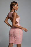 goosudu Unica Backless Ruched Mini Cocktail Dress - Pink