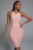 goosudu Unica Backless Ruched Mini Cocktail Dress - Pink