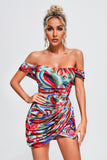 goosudu Zuly Off Shoulder Printed Mini Dress