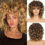 14 Inch Big Curly Afro Kinky Wigs with Bangs - Heat Resistant Ombre Synthetic Hair Replacement Wigs for Women - 180% Density, Rose Net Cap, Party Style, Daily Wear, Cosplay