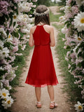 Kids A-Line Halter Neck Chiffon Junior Bridesmaid Dresses Fancy Girl Dress Wedding Elegant Party Gown