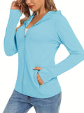 Long Sleeve Sun Protection Hoodie - Quick Drying, Breathable, Soft, Skin Friendly, Full Zipper, Pocket, High Stretch Polyester - Perfect for Outdoor Sports, Fitness, Hiking, Jogging, Beach, Travel, and Daily Activities