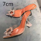 Summer New Pointed Rhinestone Odd Heel Stiletto Ladies Sun Decoration Wild Fairy PVC Transparent Crystal Shoes Kq8