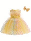 Baby Girls' 2pc Enchanting Floral Mesh Gown & Headband Set - Sleeveless - Ideal for Party Performances & Gifts