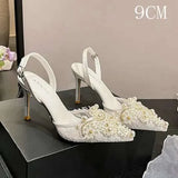 French Pearl Sandals Women Satin White Wedding Elegant Sexy Flower Heels Bridal Shoes Kq8