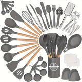 43pcs/set, Silicone Cooking Utensils Set, Non-Stick Heat Resistant Kitchen Utensils Spatula Set With Wooden Handle For Baking, Cooking, And Mixing, Best Kitchen Gadgets Tools With Holder, Kitchen Stuff