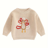 Toddler Baby Boy Girl Thanksgiving Outfits Long Sleeve Turkey Print Crewneck Knit Pullover Sweater Fall Winter Warm Clothes