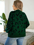 Plus Size Leopard Pattern Cardigan, Casual Long Sleeve Buttons Cardigan, Women's Plus Size Clothing