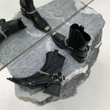 Autumn And Winter New Square Head Chunky Mid-Heel Metal Chain Short Tube Women's Knight Boots Kq8