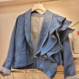 Women's Jackets  Autumn Spring Women Ruffles Korean Style Fashion Denim Jacket Coat Woman Clothes Designer Coats