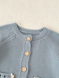 Cozy Autumn Baby Sweater Cardigan - Soft Round Neck, Versatile Hollowed Out Flower Pocket, Long Sleeve, Fashionable, and Adorable for Little Ones