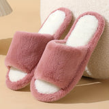 Elegant Solid Color Fluffy Slippers, 2 Fuzzy Plush Indoor Home Non-Slip Slippers, Indoor Warm Cozy Shoes