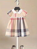 Girls Charming Plaid Dress - Crafted from Soft and Breathable Pure Cotton, Short Sleeves, Classic Lapel Design - Perfect for Warm Weather and Summer Outings