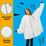 Cozy Wearable Fleece Sherpa Blanket Hoodie - Wearable Blankets for Women Men Girls Boys, Soft Giant Oversized Sweatshirt with Zipper, One Size Fits All, Fluffy Fuzzy Big Hooded Blanket for Ultimate Comfort and Relaxation