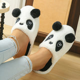 Cozy Panda Plush Slippers for Women - Soft, Thick Faux Rabbit Fur, Quiet Embroidered Design, Perfect for Indoor Wear in Spring, Fall & Winter