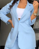 Goosudu Casual Solid Patchwork Pocket Buckle Buttons O Neck Long Sleeve Two Pieces