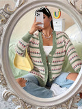 Plus Size Floral Pattern Knitted Cardigan, Casual Button Front Long Sleeve Cardigan, Women's Plus Size Clothing