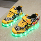 Boys Color Block LED Sneakers with Hook & Loop - USB Charging, Chunky Luminescent Soles, Trendy Retro Style, Ultra Comfortable