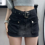 Y2k Denim Skirt 2000s Aesthetic Women Fairycore Grunge Low Waist A Line Pleated Skirts Fashion Jeans Skirt Streetwear