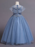 Enchanting Girls Embroidered Princess Dress - Delicate Mesh & Layered Tulle - Perfect for Parties, Performances & Weddings - A Royal Gift