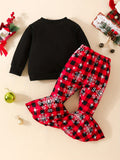 MERRY CHRISTMAS Cute 2pcs Party Outfits - Toddler Baby Girl's Long Sleeve Sweatshirt + Flared Trousers Outdoor Set