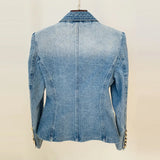 Classic Style Original Design Women's Double-Breasted Denim Jacket Blazer Metal Buckles Coat Outwear size available S-XXXXXL