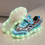 Boys Color Block LED Sneakers with Hook & Loop - USB Charging, Chunky Luminescent Soles, Trendy Retro Style, Ultra Comfortable