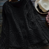 Plus Size Solid Cable Knit Button Front Cardigan, Elegant Scallop Hem Pocket Long Sleeve Knitted Cardigan, Women's Plus Size Clothing