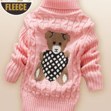 Cozy Fashion Bear Sweater - Soft, Thick, High-Quality Fleece Turtleneck Knitwear for Girls and Boys - Warm, Winter, Casual, Everyday Wear