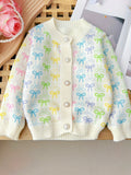 Adorable Girls Pearl Button Bow Knitted Sweater Cardigan - Soft, Cozy & Fashionable for Your Little Princess!